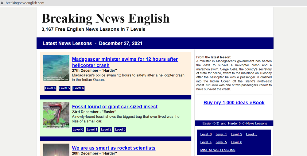 Website tin tức luyện IELTS Reading - breakingnewsenglish.com